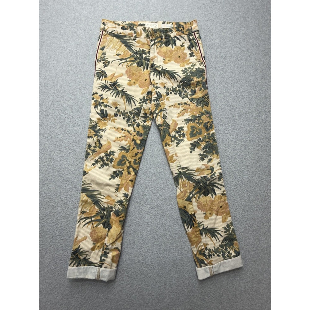 Anthropologie Chino Pants Womens 25 Beige Floral Tropical Relaxed Straight Leg